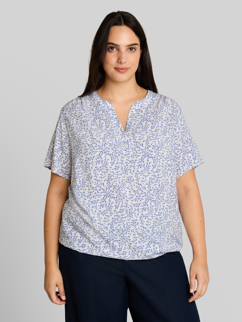 Tom Tailor Plus Size - Bluse mit Muster - White Small Leaves Design Tom Tailor Plus Size - Bluse mit Muster - White Small Leaves Design