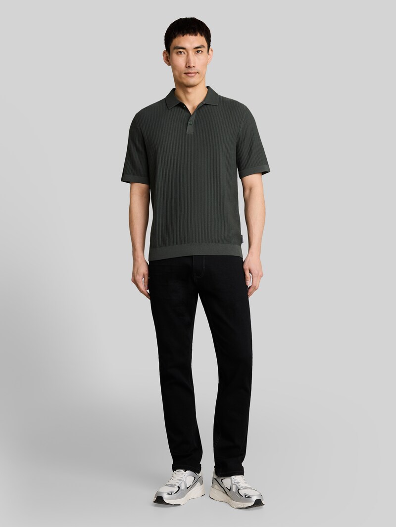 Tom Tailor Strick-Poloshirt aus Baumwolle - Black Olive