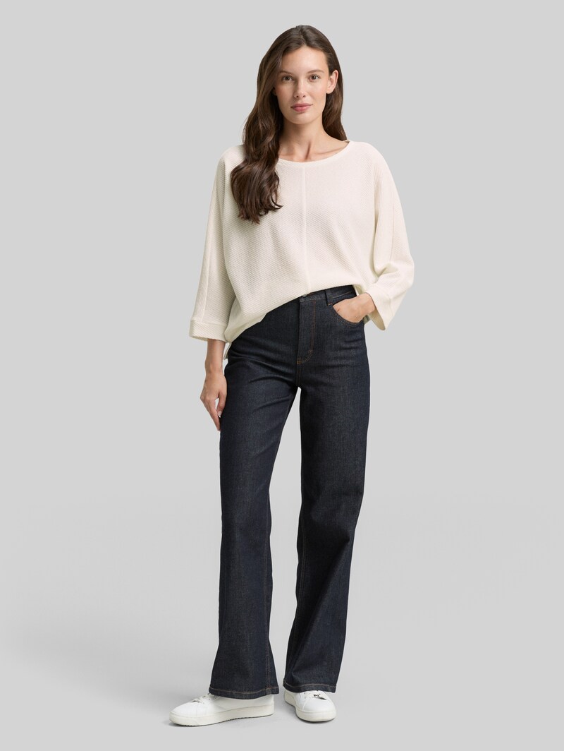 Tom Tailor Loose Fit Langarmshirt mit Fledermausärmeln - Whisper White