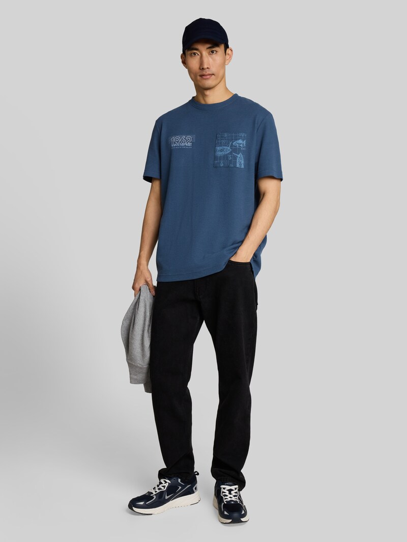 Tom Tailor T-Shirt mit Waffelstruktur - Dark Duck Blue