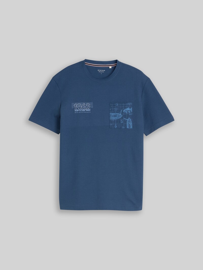 Tom Tailor T-Shirt mit Waffelstruktur - Dark Duck Blue