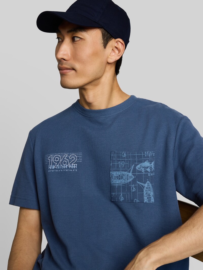 Tom Tailor T-Shirt mit Waffelstruktur - Dark Duck Blue