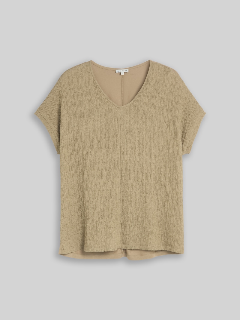 Tom Tailor Plus Size - Loose Fit T-Shirt im Material-Mix - Silver Olive