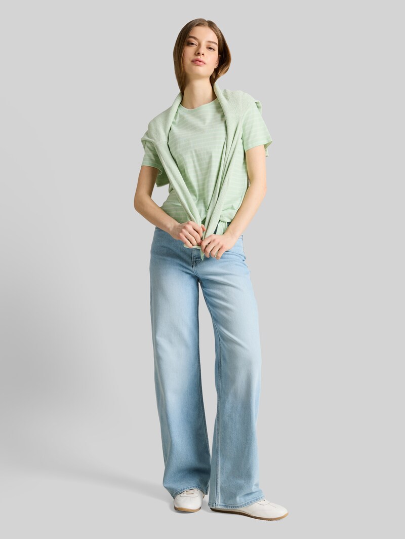Tom Tailor T-Shirt mit Knotendetail - Matcha Green Irregular Stripe