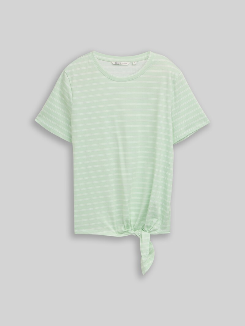 Tom Tailor T-Shirt mit Knotendetail - Matcha Green Irregular Stripe