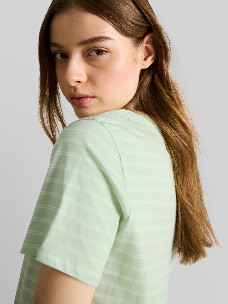 Tom Tailor T-Shirt mit Knotendetail - Matcha Green Irregular Stripe