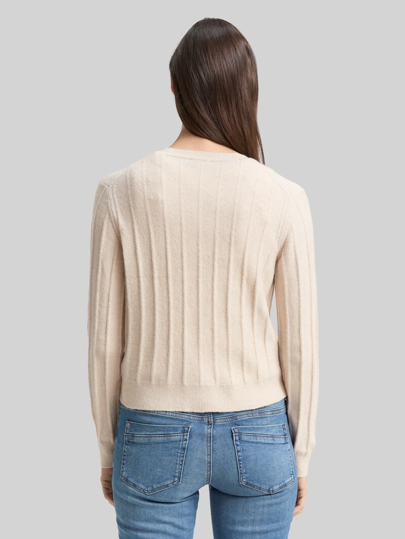 Tom Tailor Rib Cardigan mit Wollanteil - Sand Stone Beige Melange