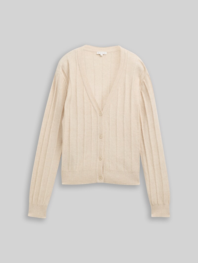 Tom Tailor Rib Cardigan mit Wollanteil - Sand Stone Beige Melange