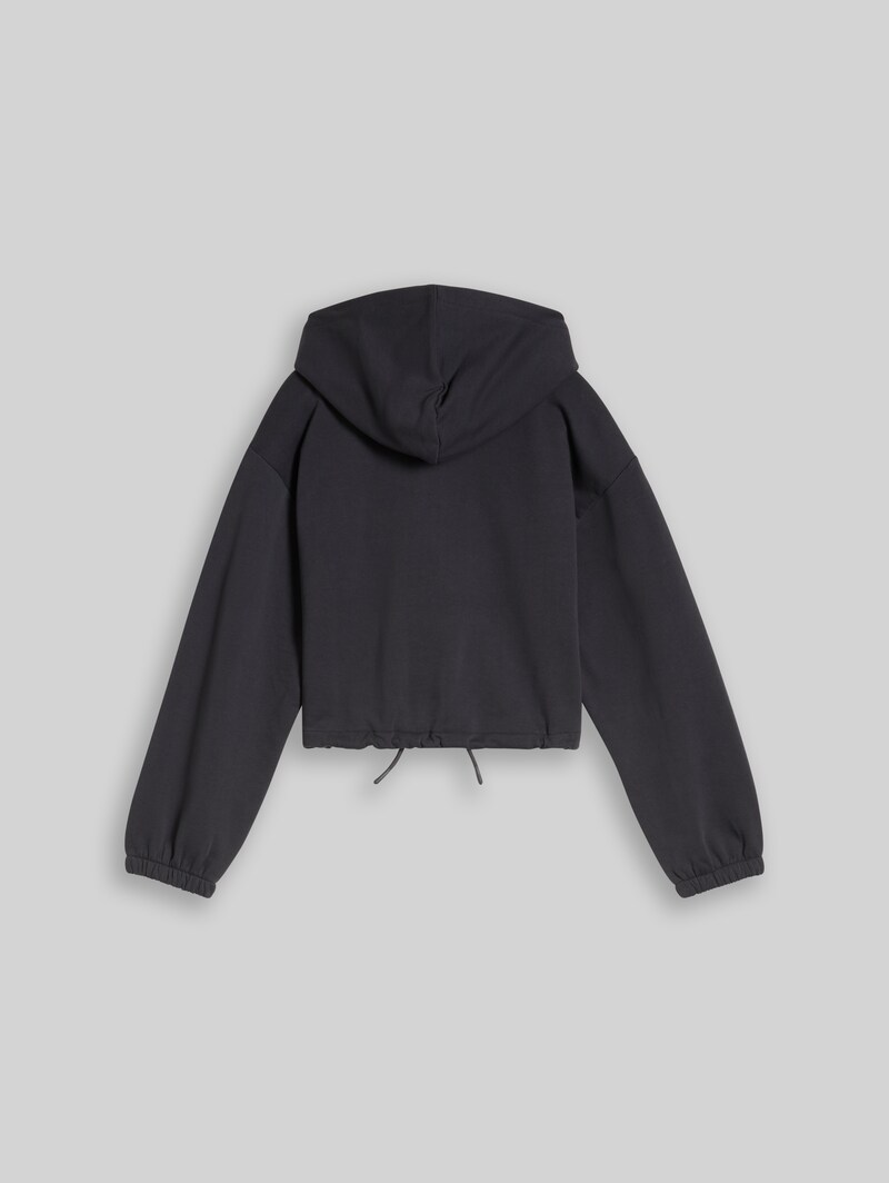 Tom Tailor Cropped Hoodie Sweatjacke aus Baumwolle - Coal Grey Tom Tailor Cropped Hoodie Sweatjacke aus Baumwolle - Coal Grey