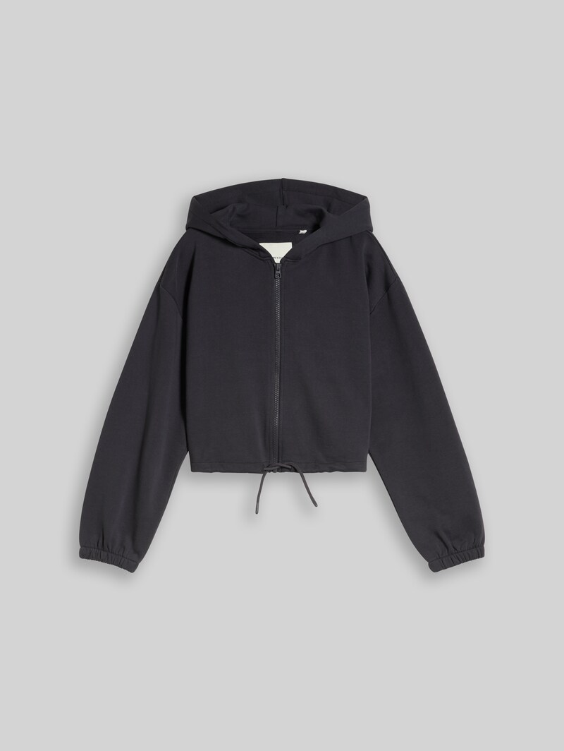 Tom Tailor Cropped Hoodie Sweatjacke aus Baumwolle - Coal Grey