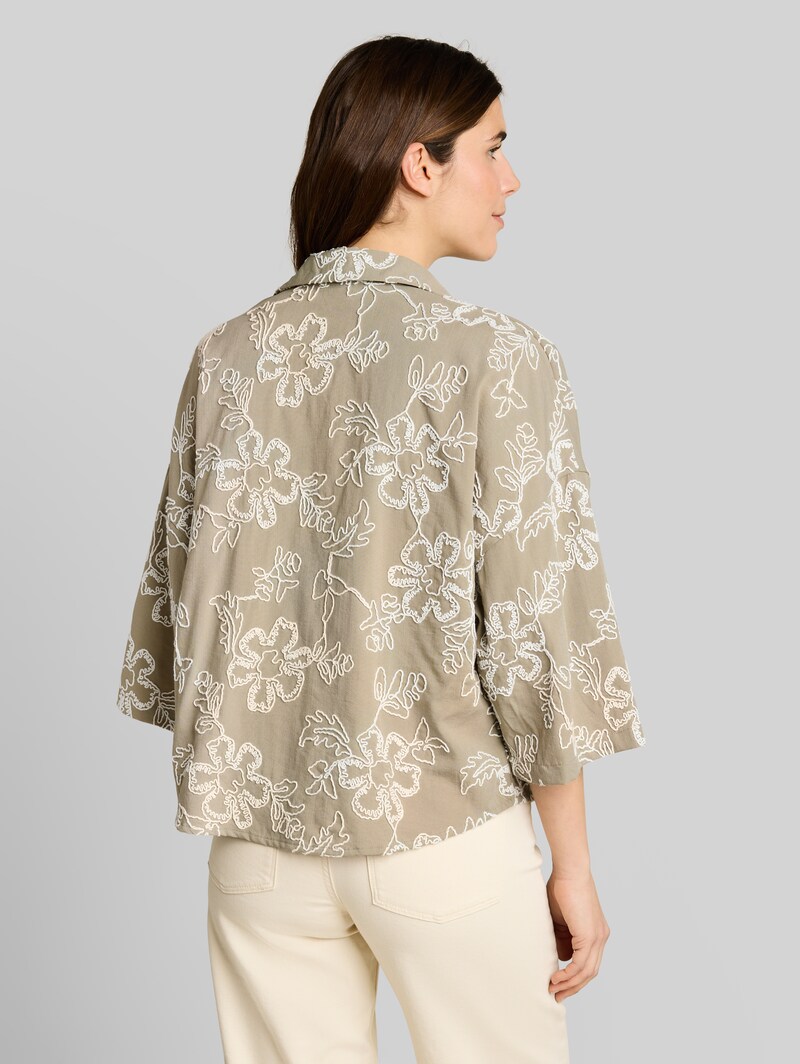 Tom Tailor Oversize Bluse mit Blumen-Stickereien - Olive White Big Flower Design
