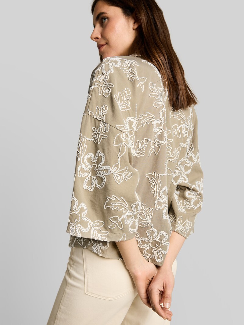 Tom Tailor Oversize Bluse mit Blumen-Stickereien - Olive White Big Flower Design