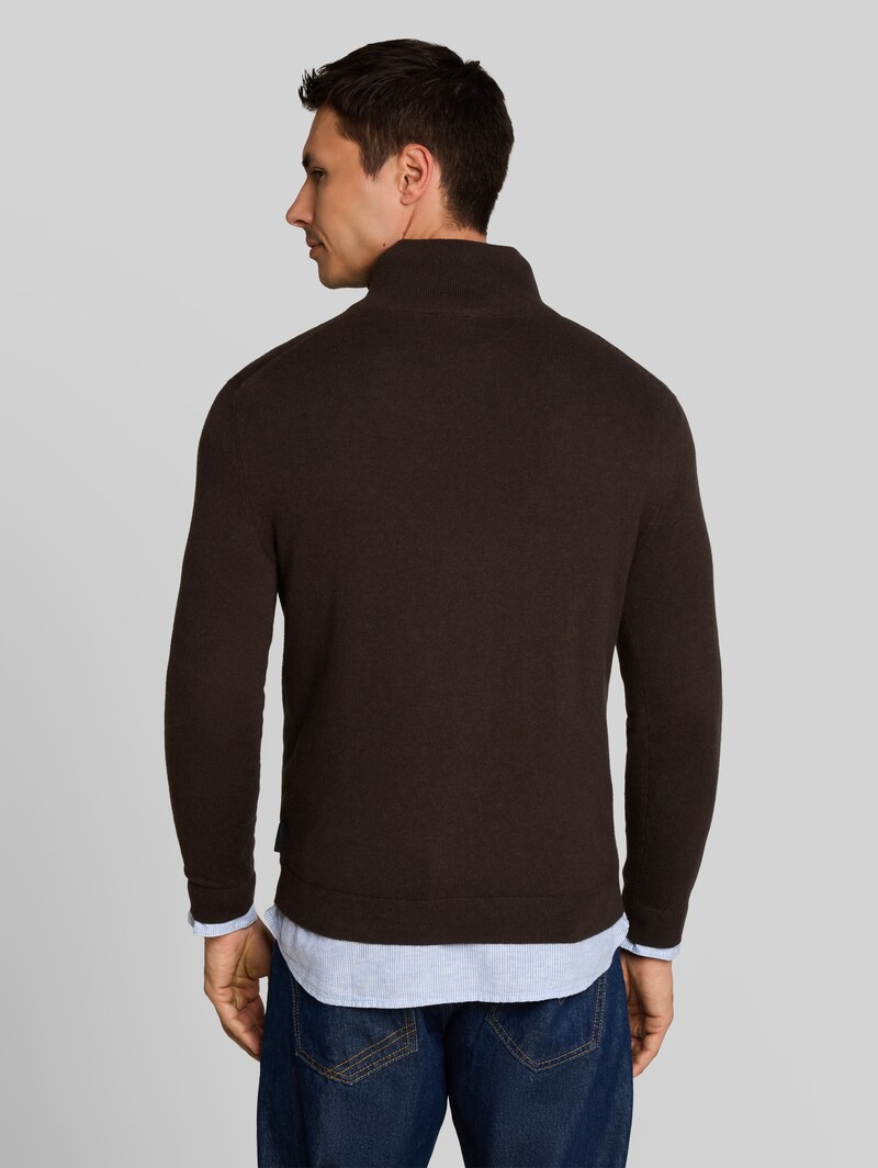 Tom Tailor Troyer Strickpullover mit Kaschmir-Anteil - Dark Chocolate Brown Melange
