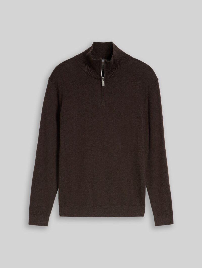 Tom Tailor Troyer Strickpullover mit Kaschmir-Anteil - Dark Chocolate Brown Melange