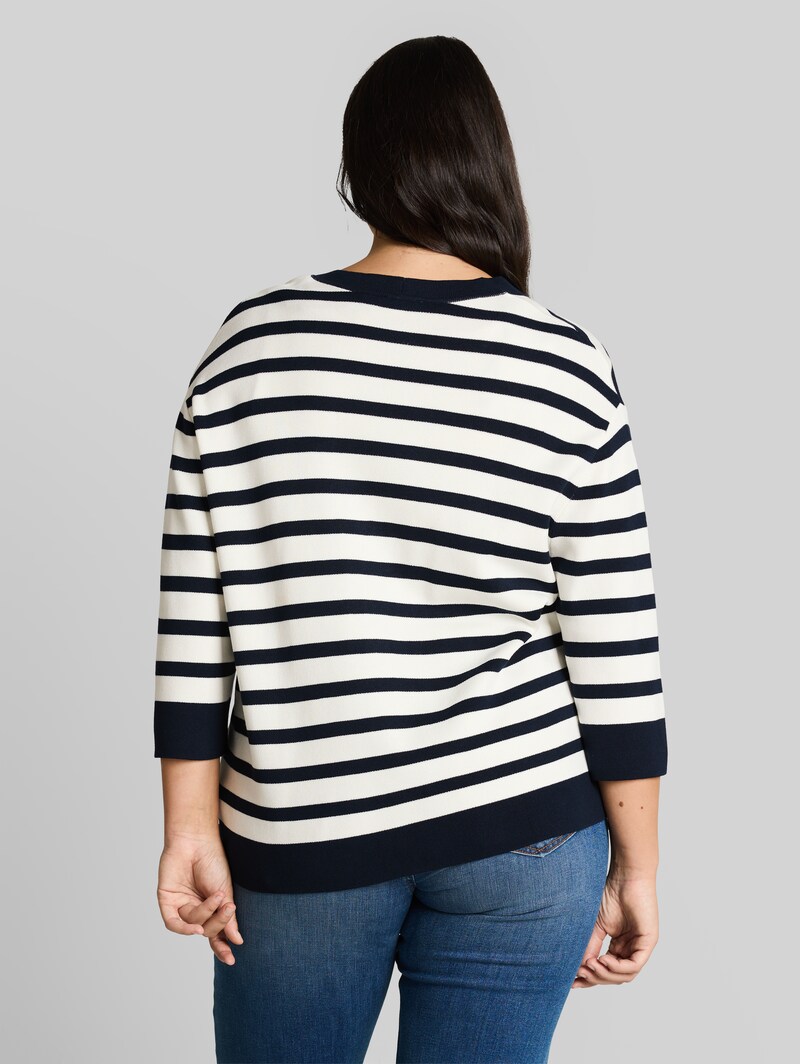Tom Tailor Plus Size - Loose Fit Cardigan mit Streifenmuster - White Sky Blue Knit Stripe