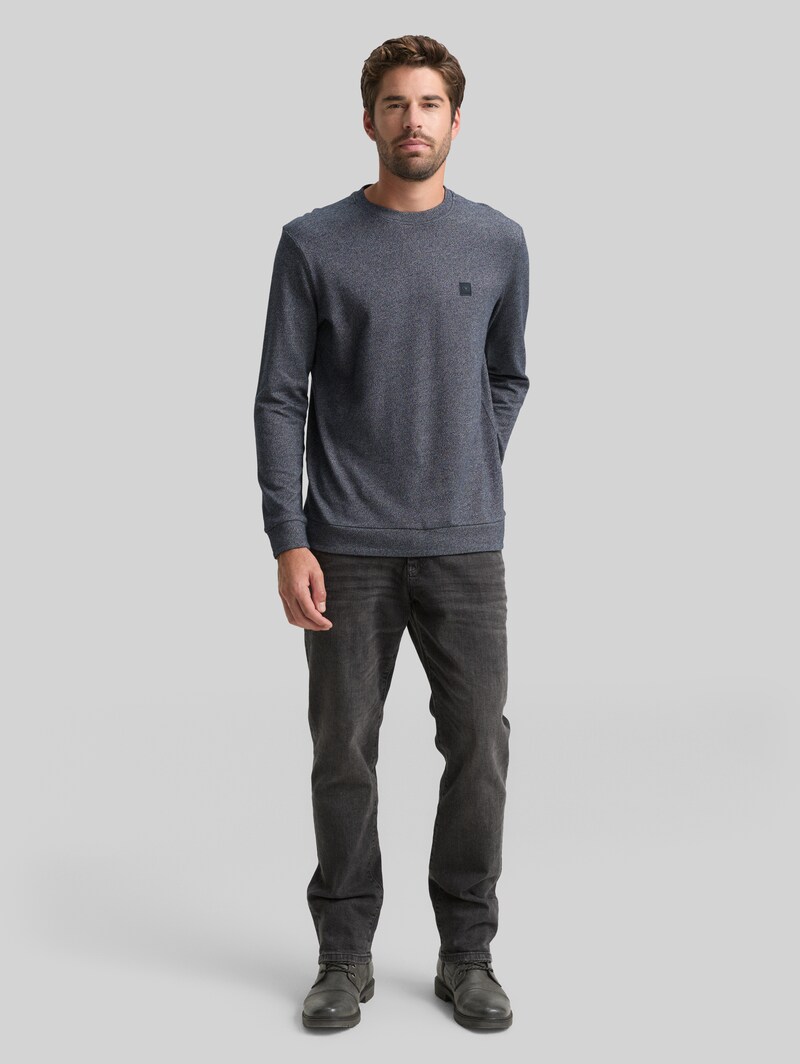 Tom Tailor Langarmshirt mit Logo-Badge - Navy Grindle Structure