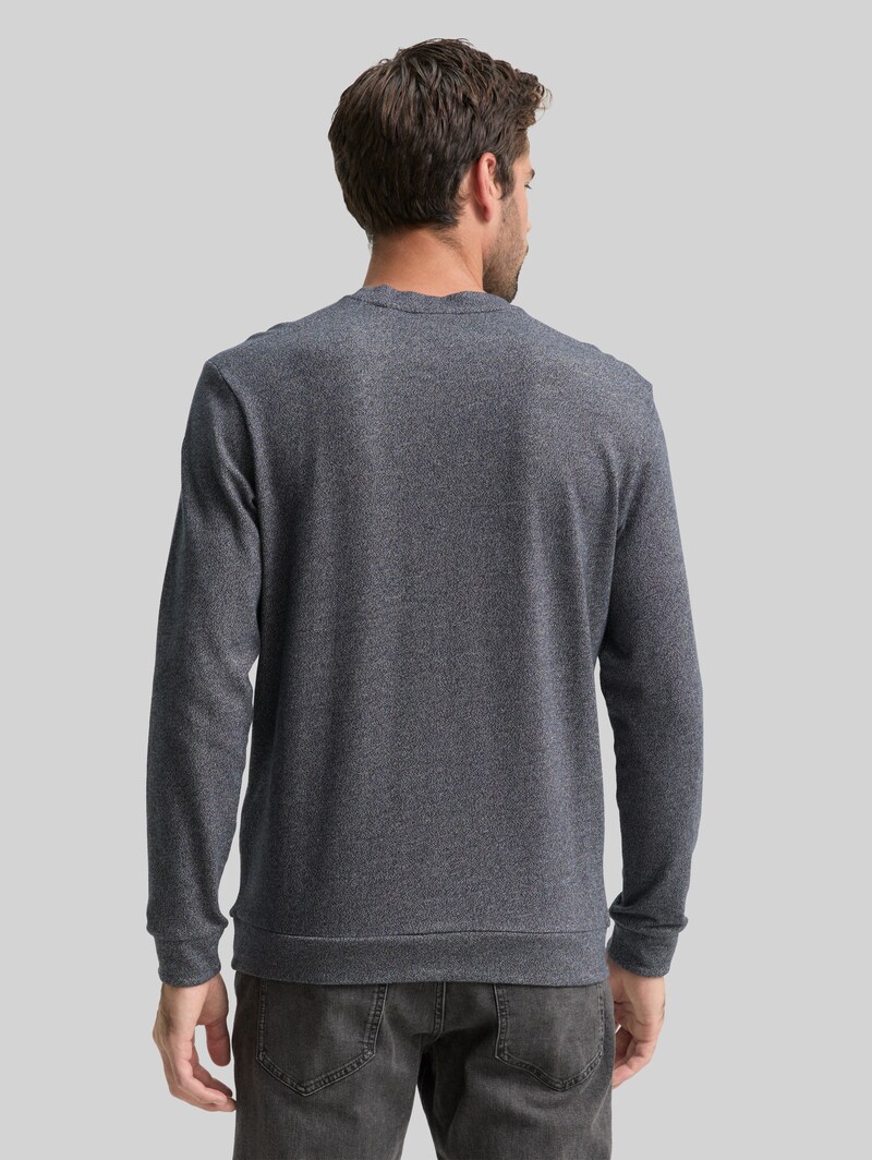 Tom Tailor Langarmshirt mit Logo-Badge - Navy Grindle Structure