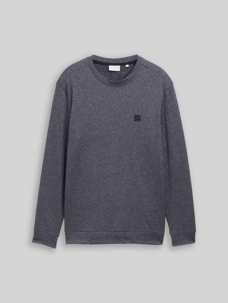 Tom Tailor Langarmshirt mit Logo-Badge - Navy Grindle Structure