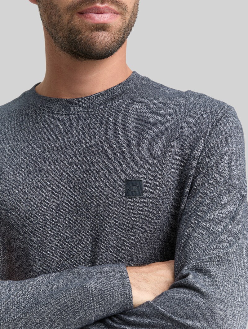 Tom Tailor Langarmshirt mit Logo-Badge - Navy Grindle Structure