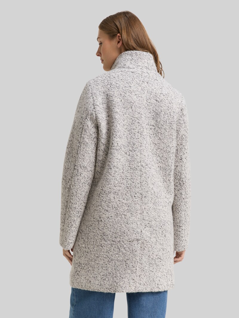 Tom Tailor Bouclé Wollmantel mit Stehkragen - White Black Boucle