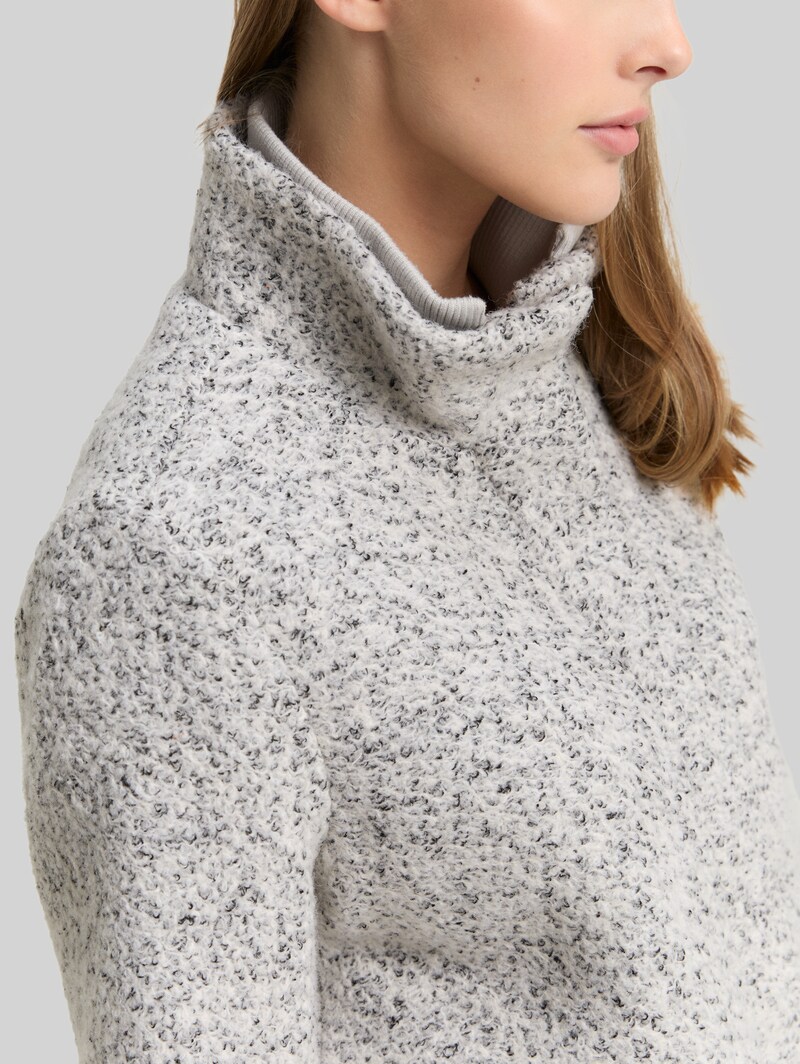 Tom Tailor Bouclé Wollmantel mit Stehkragen - White Black Boucle