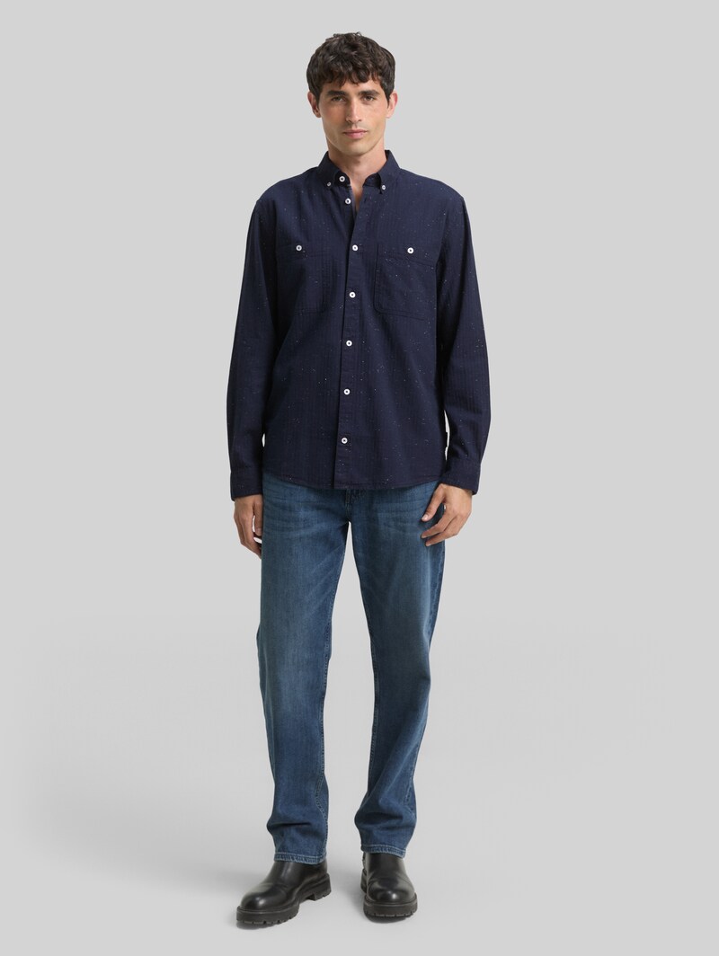 Tom Tailor Regular Fit Hemd in Melange-Optik - Navy Nep Structure
