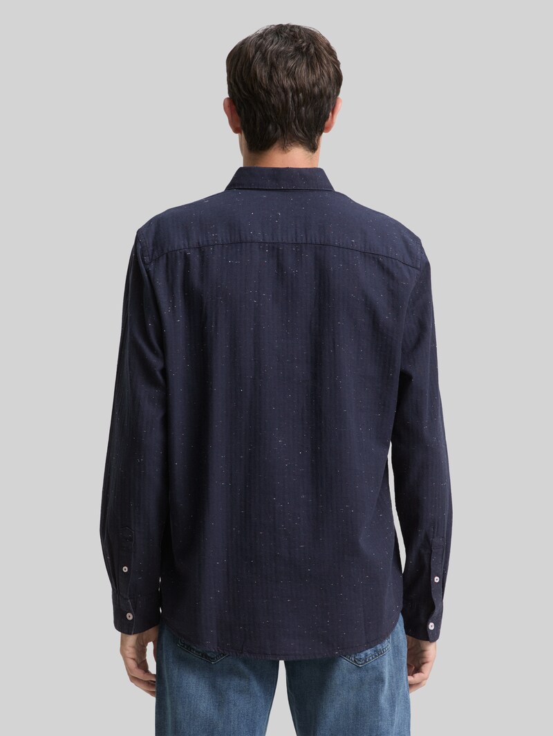 Tom Tailor Regular Fit Hemd in Melange-Optik - Navy Nep Structure