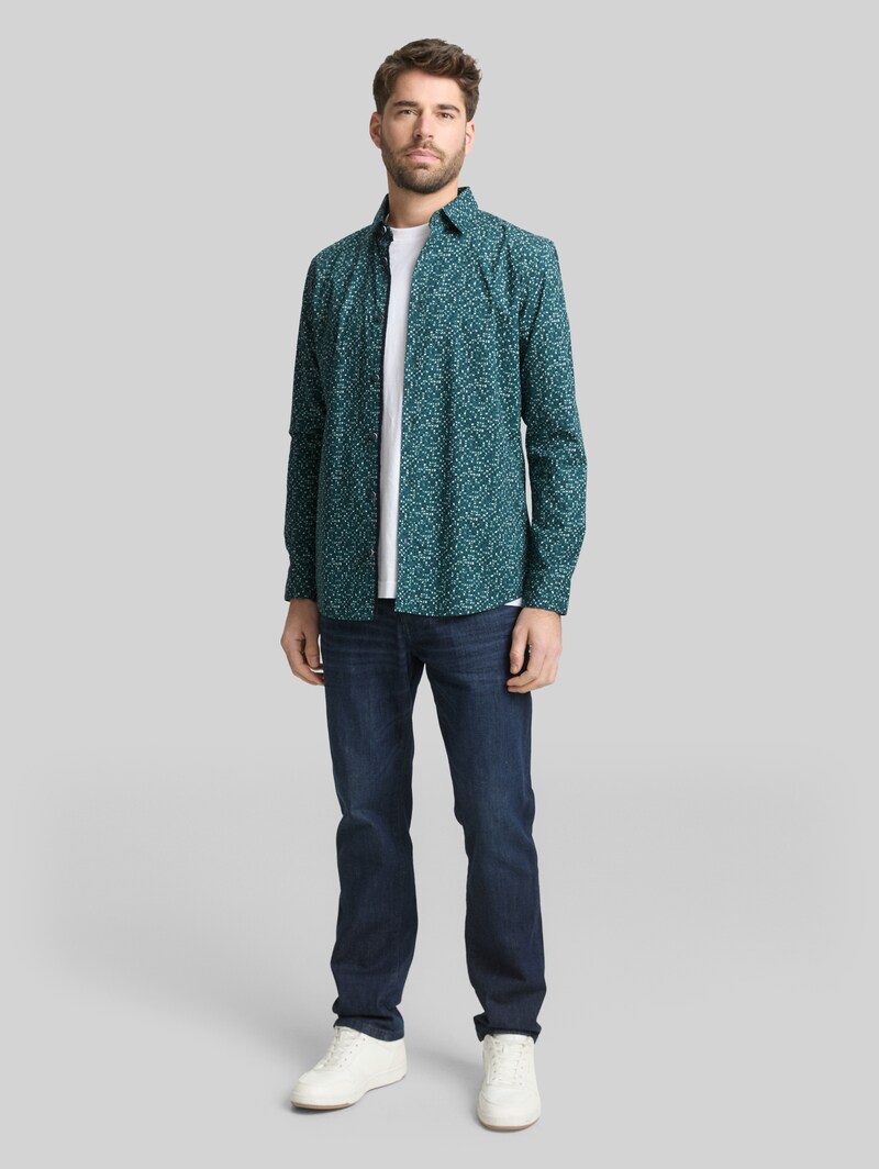 Tom Tailor Fitted Hemd mit Muster - Meadow Green Abstract Design