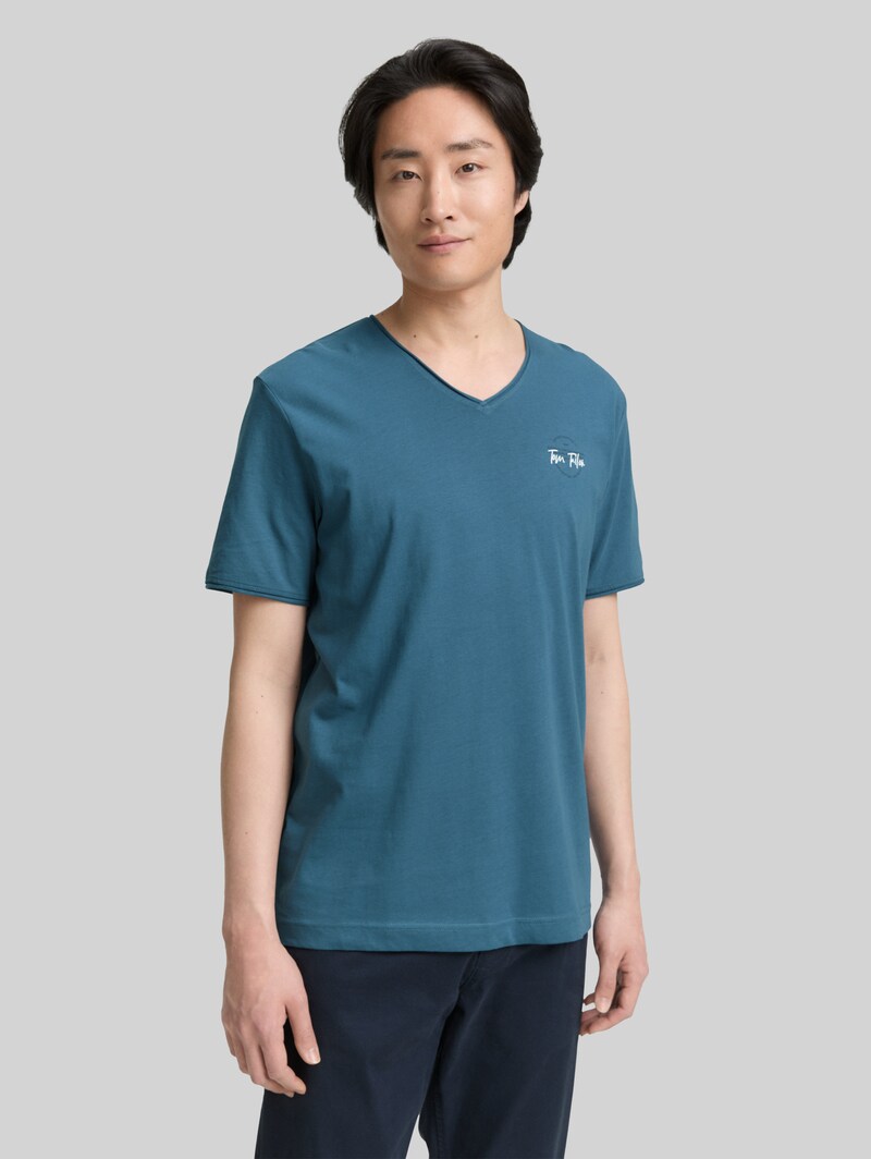 Tom Tailor T-Shirt mit V-Ausschnitt - Real Teal Blue Tom Tailor T-Shirt mit V-Ausschnitt - Real Teal Blue