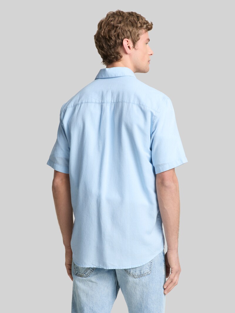 Tom Tailor Relaxed Fit Kurzarmhemd mit Brusttasche - Light Blue Structure