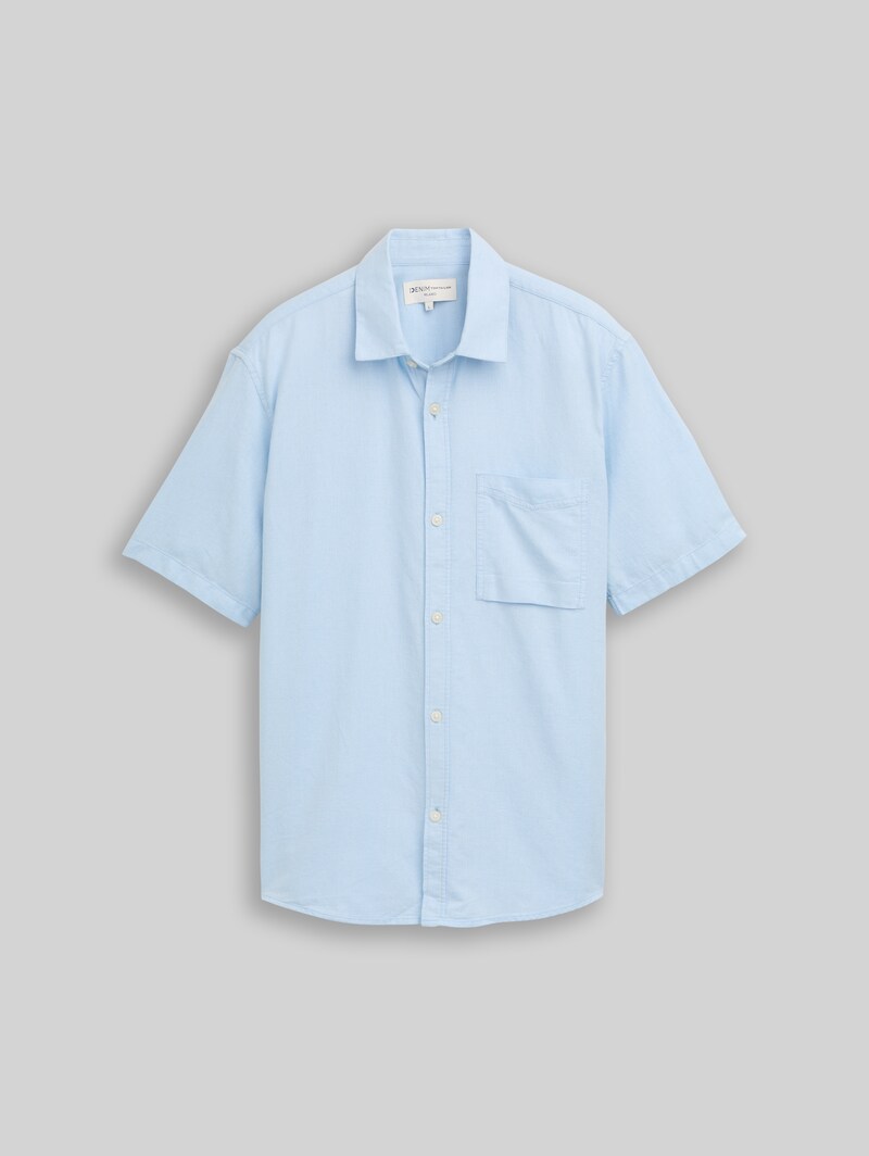 Tom Tailor Relaxed Fit Kurzarmhemd mit Brusttasche - Light Blue Structure