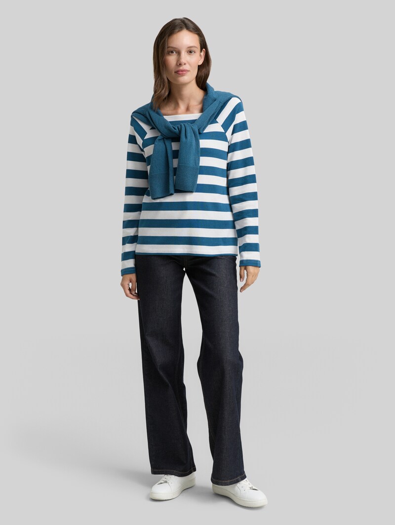 Tom Tailor Langarmshirt mit Streifenmuster - Petrol Blue Offwhite Stripe