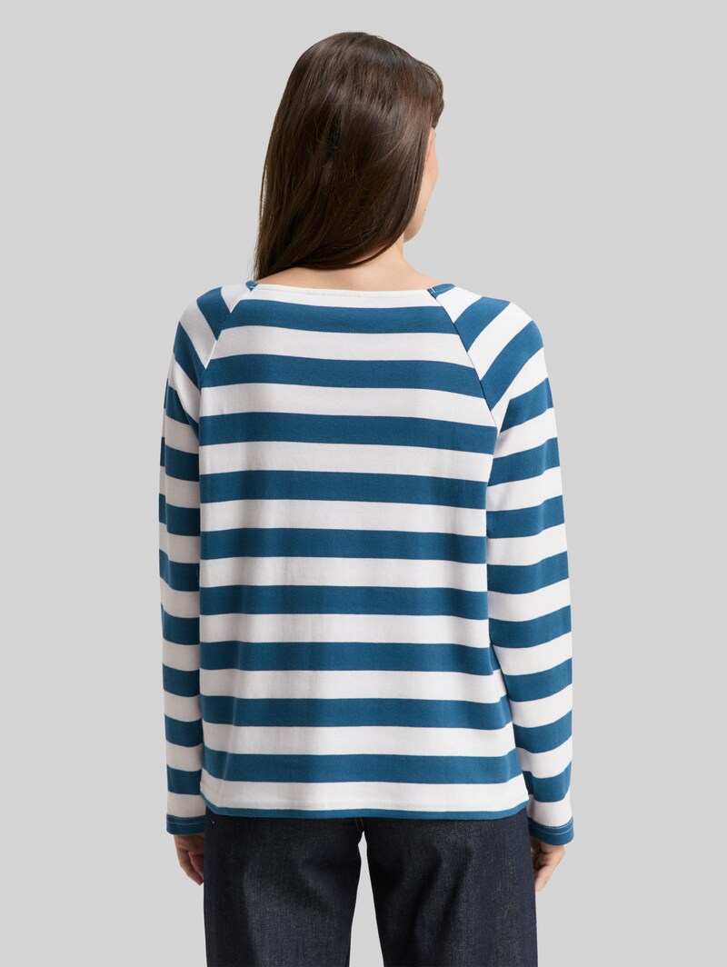 Tom Tailor Langarmshirt mit Streifenmuster - Petrol Blue Offwhite Stripe