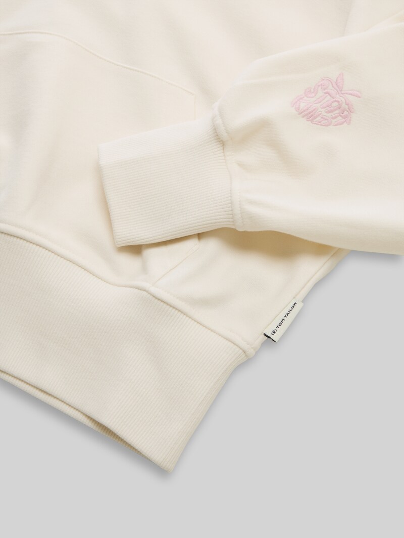Tom Tailor Oversize Hoodie Sweatshirt mit Stickerei - Gardenia White