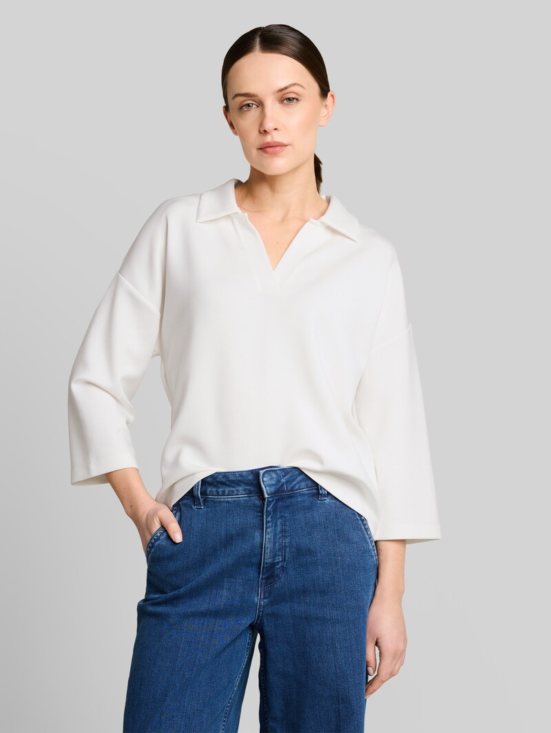 Tom Tailor Loose Fit Scuba Langarmshirt mit Polokragen - Whisper White Tom Tailor Loose Fit Scuba Langarmshirt mit Polokragen - Whisper White