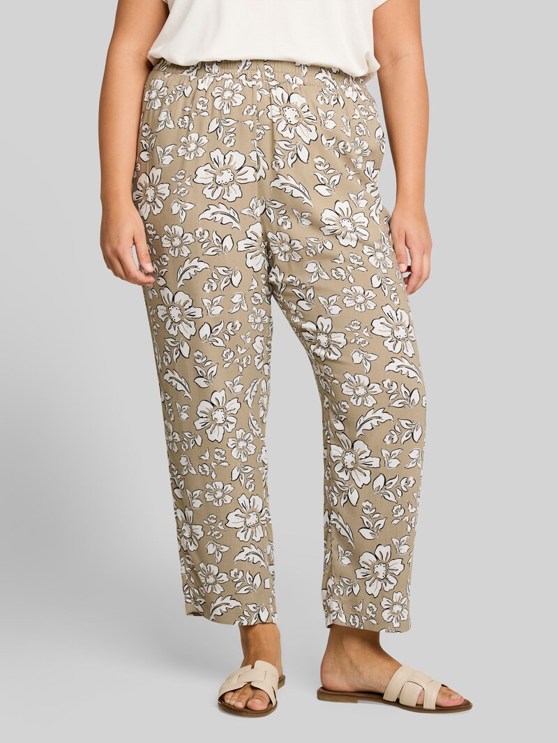 Tom Tailor Plus Size - Loose Fit Hose aus Viskose - Olive Big Flower Design