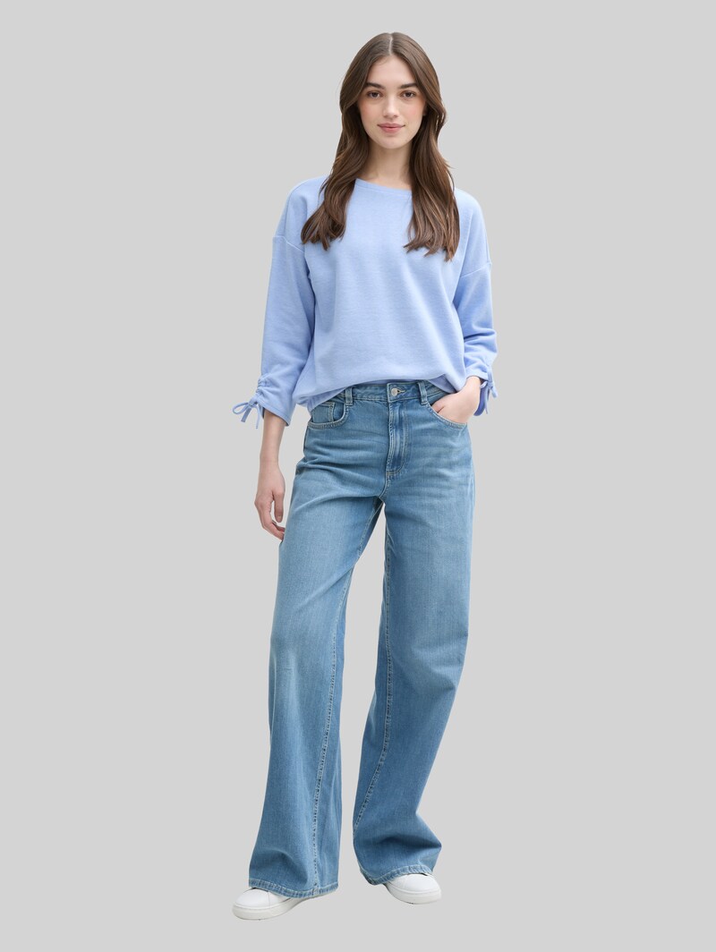 Tom Tailor Cosy Sweatshirt mit Raffärmeln - Light Blue Melange