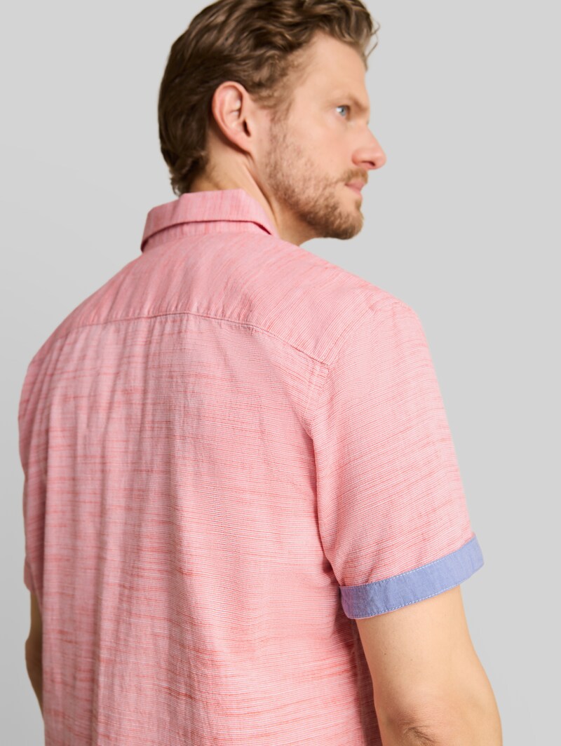 Tom Tailor Regular Fit Kurzarmhemd aus Baumwolle - Orange Red Horizontal Stripe