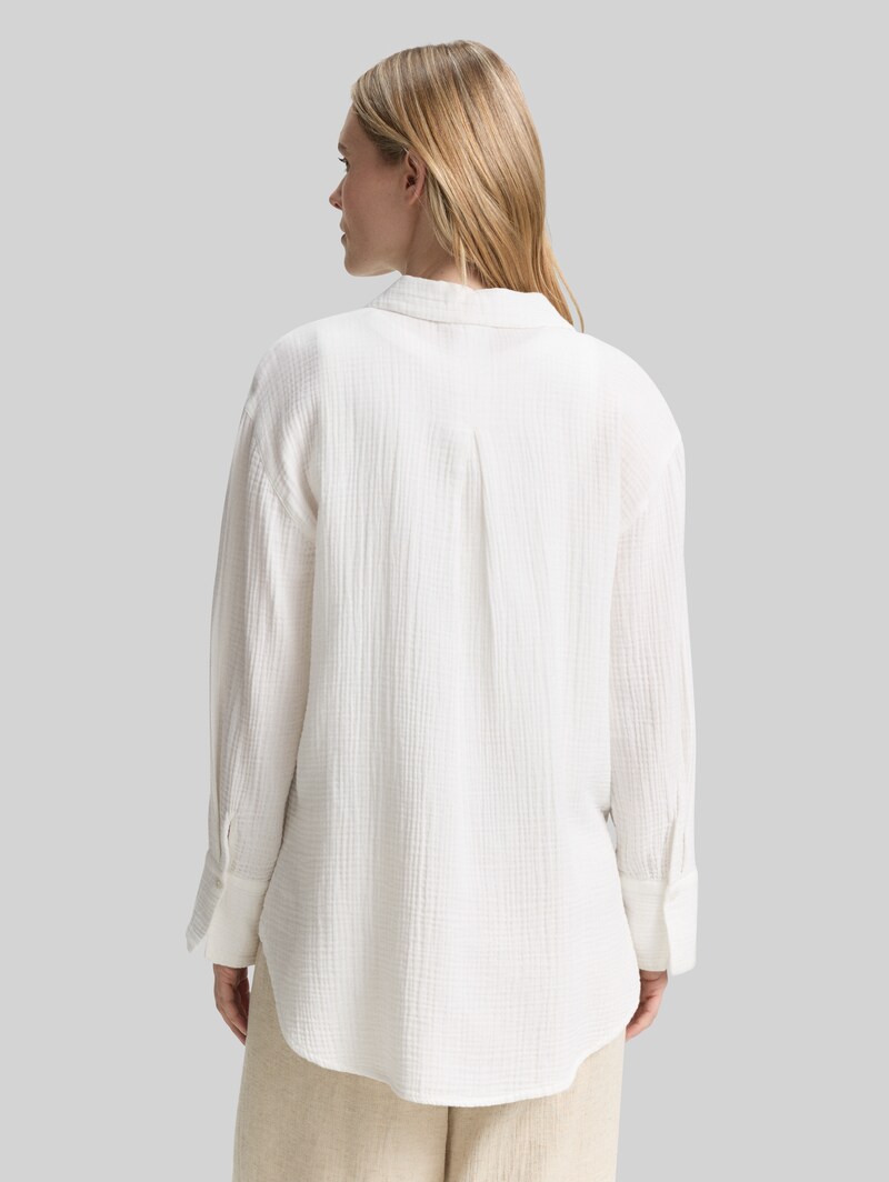 Tom Tailor Oversize Musselin Hemdbluse - Whisper White