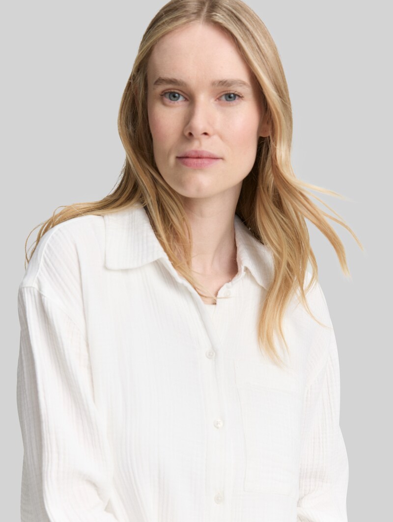 Tom Tailor Oversize Musselin Hemdbluse - Whisper White