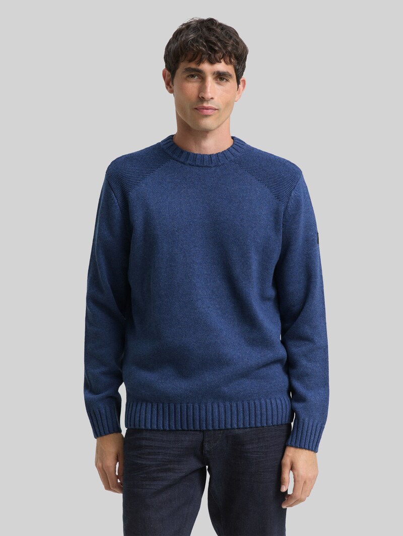Tom Tailor Strickpullover mit Ripp-Details - Ocean Blue Melange Tom Tailor Strickpullover mit Ripp-Details - Ocean Blue Melange