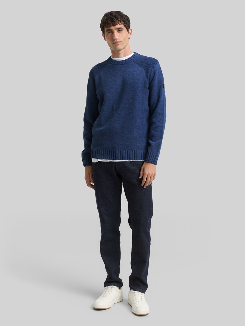 Tom Tailor Strickpullover mit Ripp-Details - Ocean Blue Melange