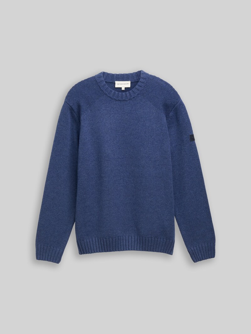 Tom Tailor Strickpullover mit Ripp-Details - Ocean Blue Melange