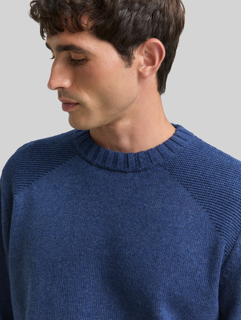 Tom Tailor Strickpullover mit Ripp-Details - Ocean Blue Melange