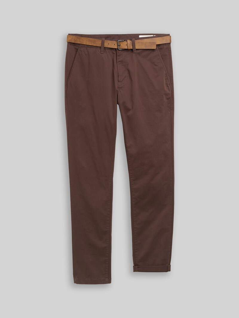 Tom Tailor Slim Chino Hose mit Gürtel - Cool Dark Brown