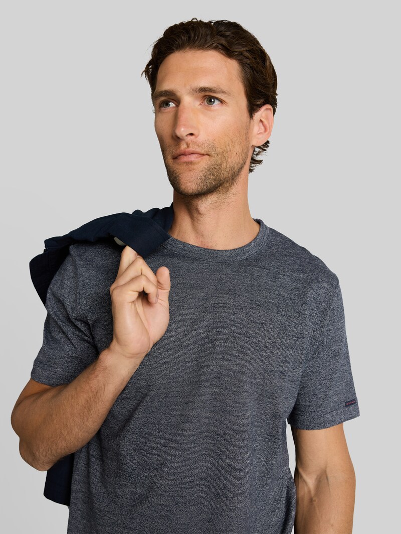 Tom Tailor T-Shirt in Melange-Optik - Navy Gardenia White Injected