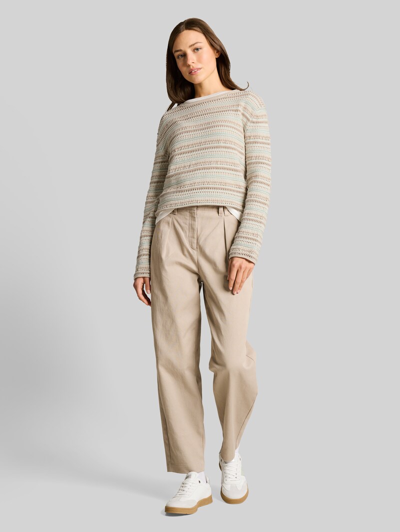 Tom Tailor Loose Fit Strickpullover mit Streifenmuster - Mint Beige Stripe