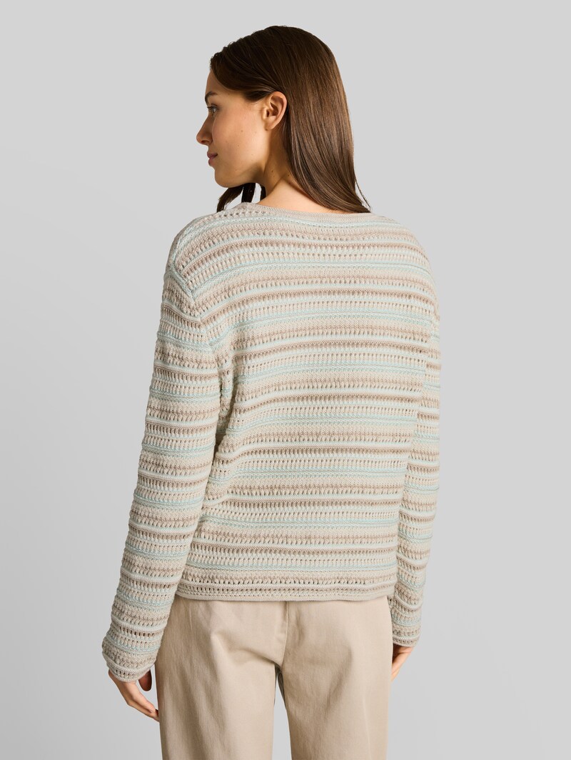 Tom Tailor Loose Fit Strickpullover mit Streifenmuster - Mint Beige Stripe