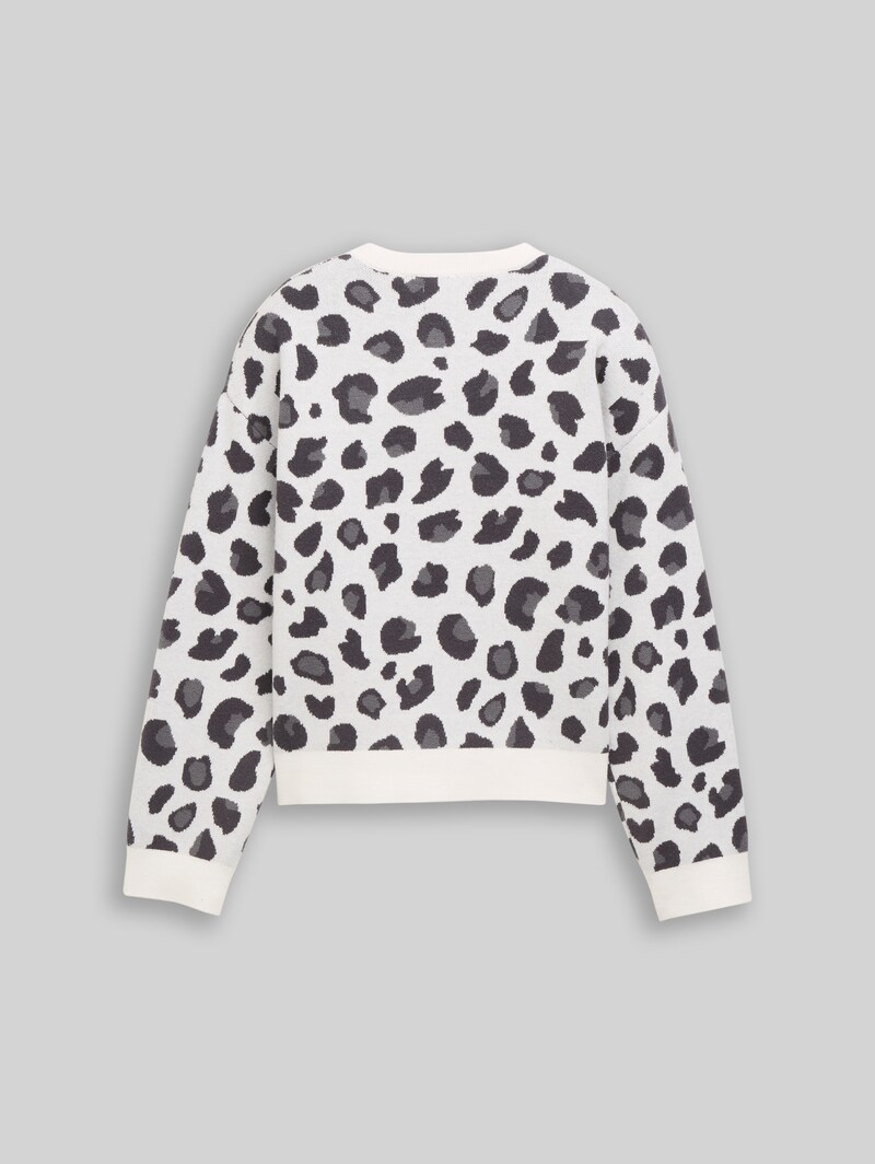 Tom Tailor Jacquard Strickpullover mit Leo-Muster - Leo Grey Print Tom Tailor Jacquard Strickpullover mit Leo-Muster - Leo Grey Print