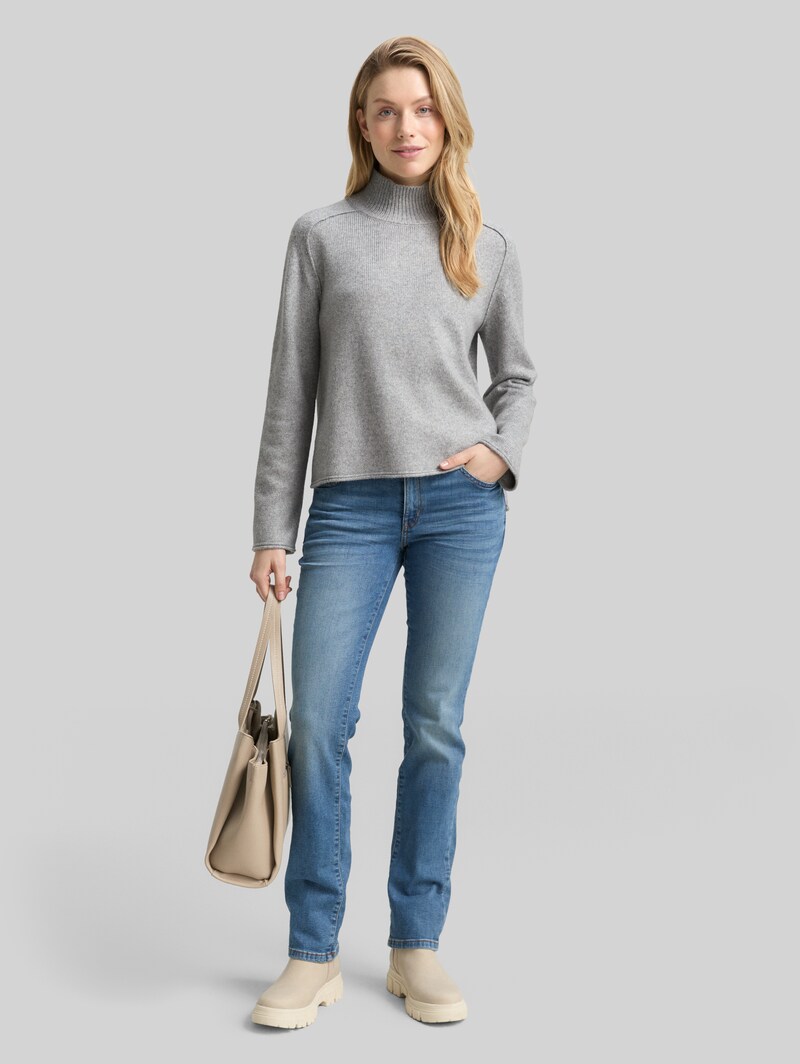 Tom Tailor Loose Fit Strickpullover mit Stehkragen - Medium Silver Grey Melange